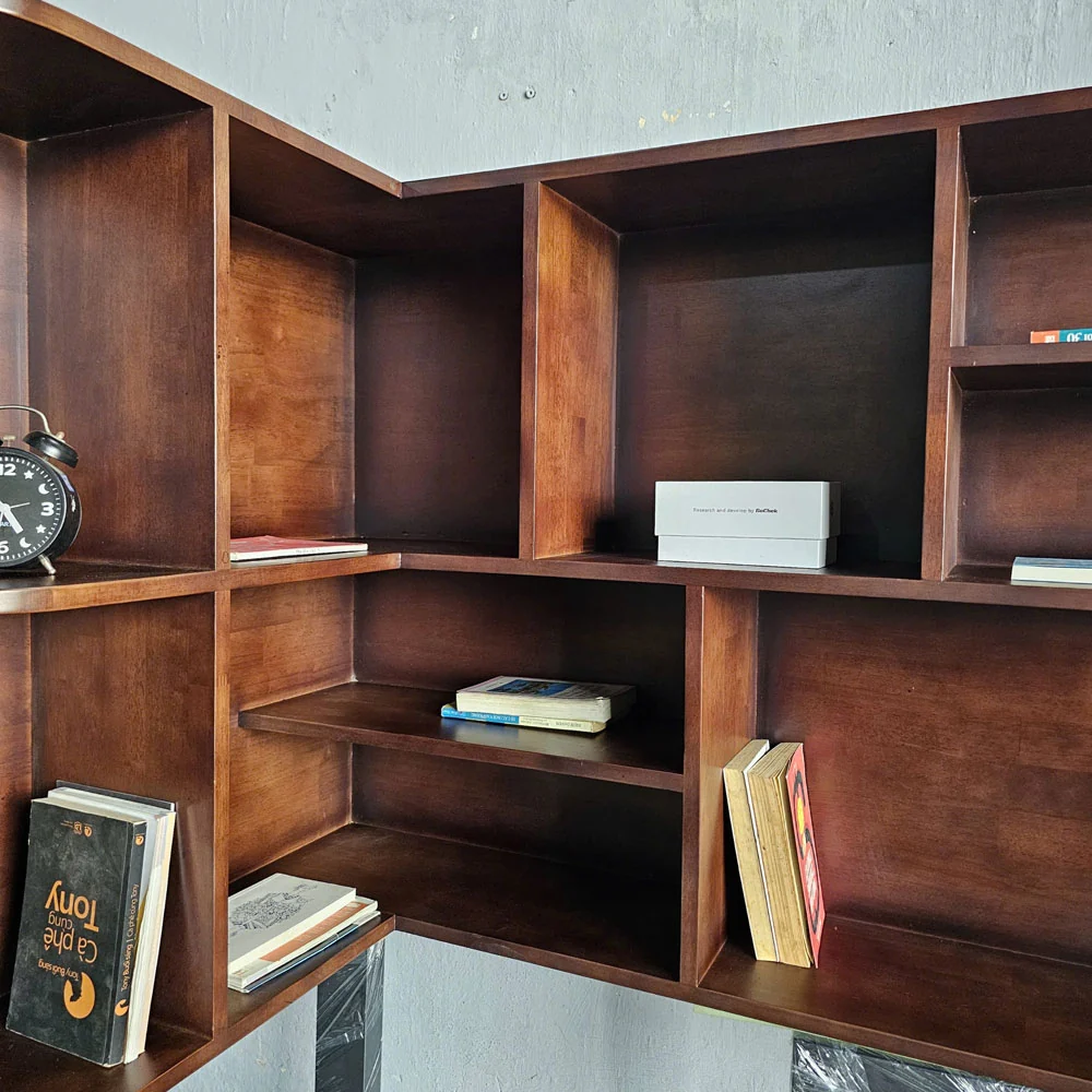 Tekkashop Kệ Góc Treo Tường Chữ L Nhiều Ngăn Gỗ Cao Su