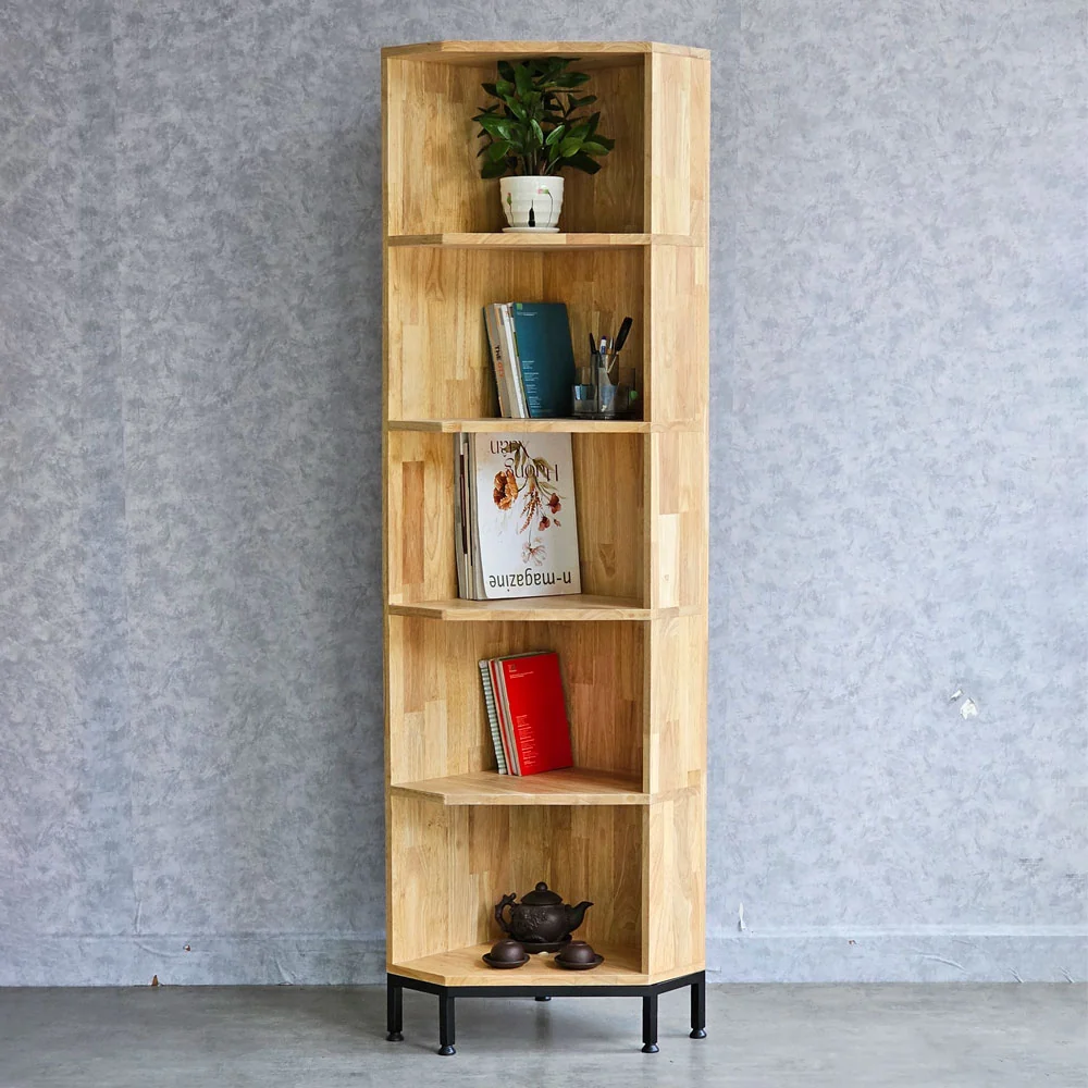 Tekkashop Kệ Góc Tường 5 Tầng Chân Sắt Gỗ Cao Su