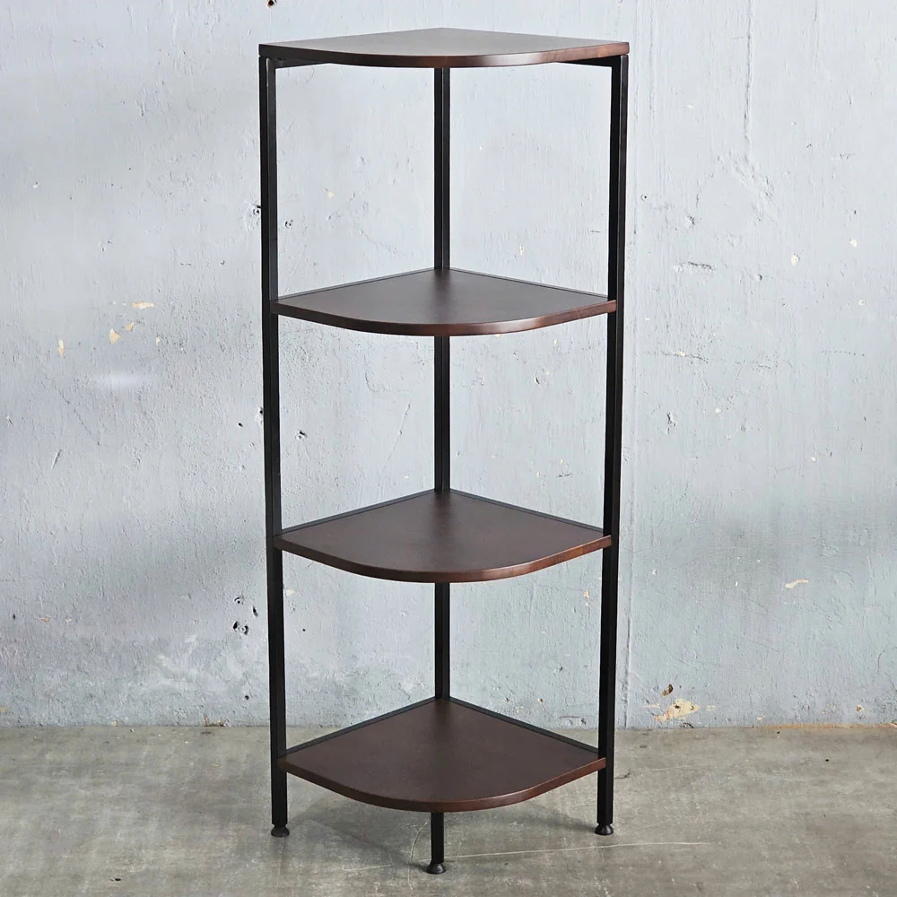 Tekkashop Kệ Góc Tường Hình Quạt 4 Tầng Khung Sắt Gỗ Cao Su