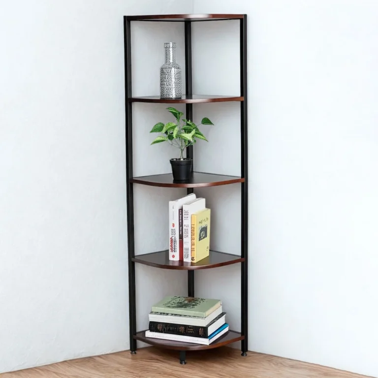 Tekkashop Kệ Góc Tường Hình Quạt 5 Tầng Khung Sắt Gỗ Cao Su