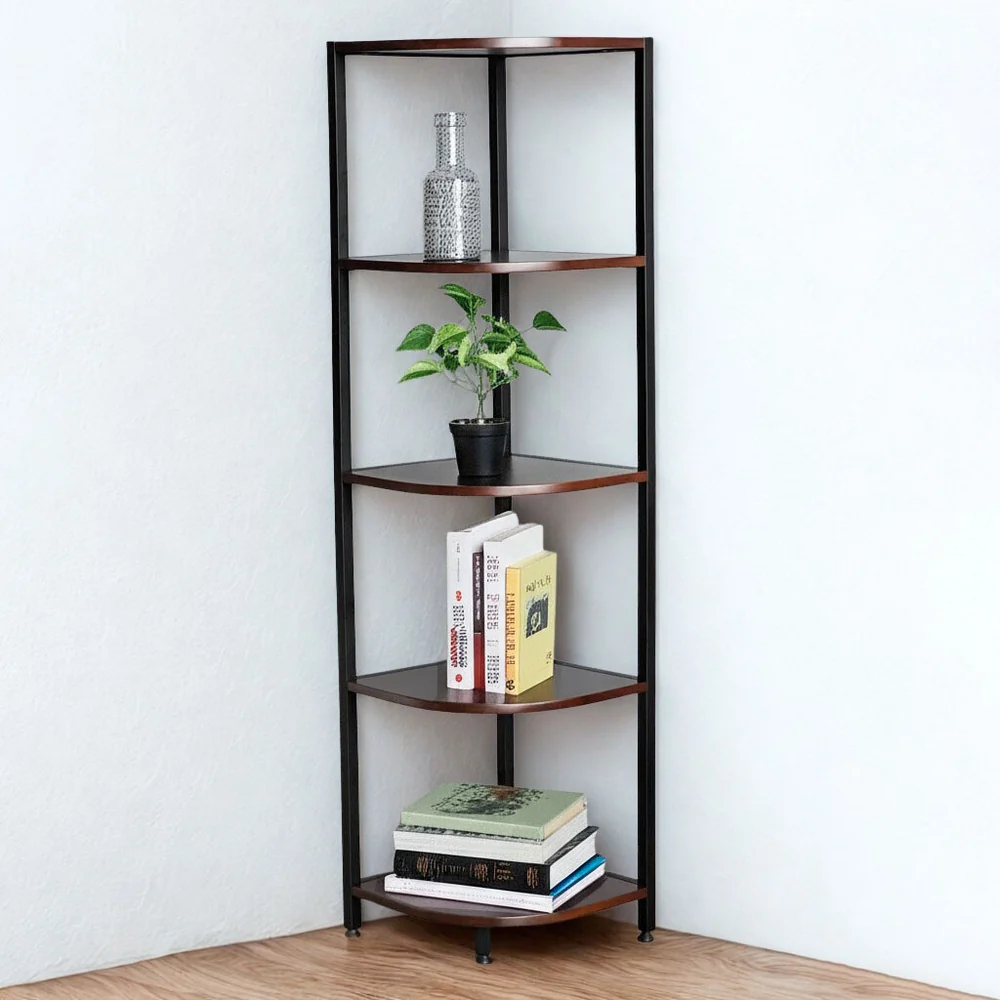 Tekkashop Kệ Góc Tường Hình Quạt 5 Tầng Khung Sắt Gỗ Cao Su