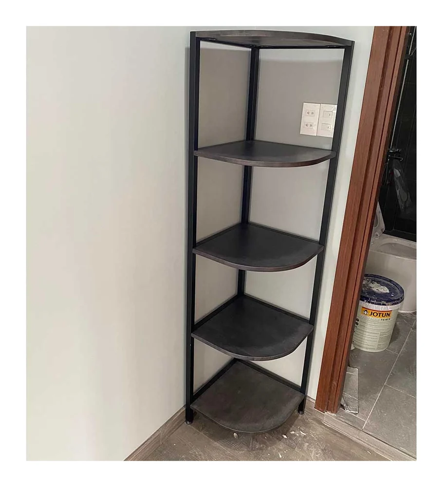 Tekkashop Kệ Góc Tường Hình Quạt 5 Tầng Khung Sắt Gỗ Cao Su