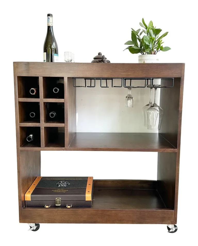 Tekkashop Kệ Rượu Di Động Có Giá Treo Ly Gỗ Cao Su