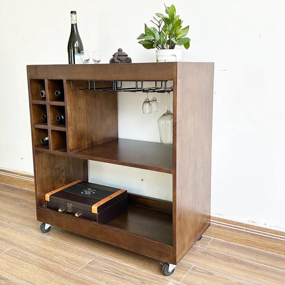 Tekkashop Kệ Rượu Di Động Có Giá Treo Ly Gỗ Cao Su
