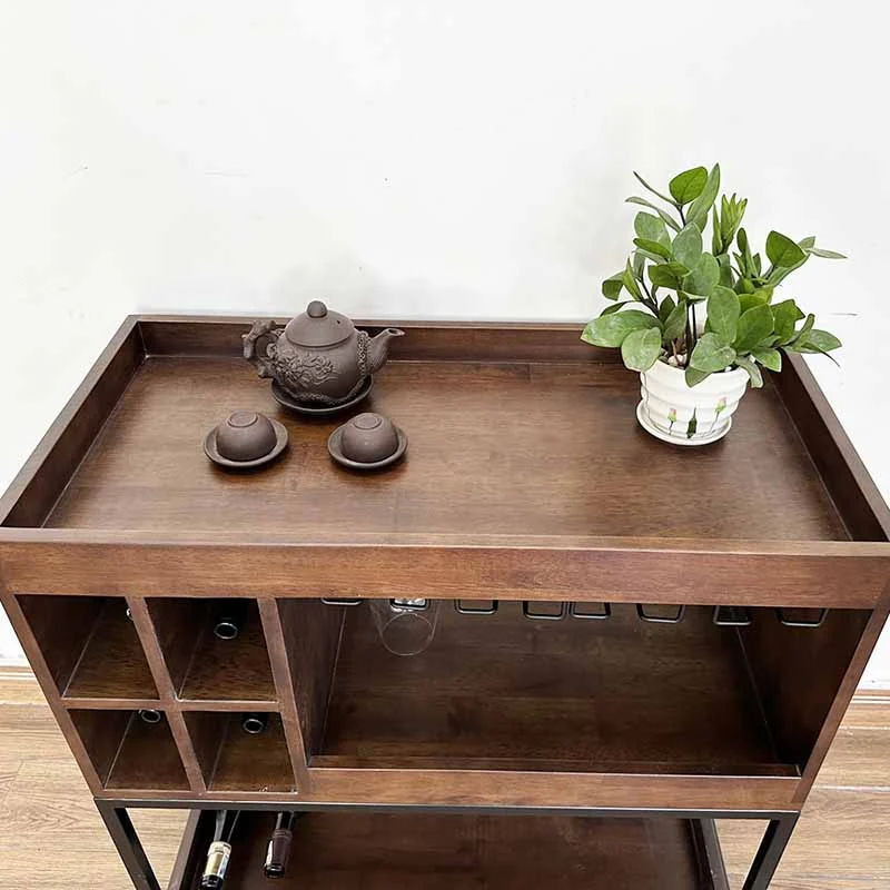 Tekkashop Kệ Rượu Di Động Có Giá Treo Ly Khung Sắt Gỗ Cao Su