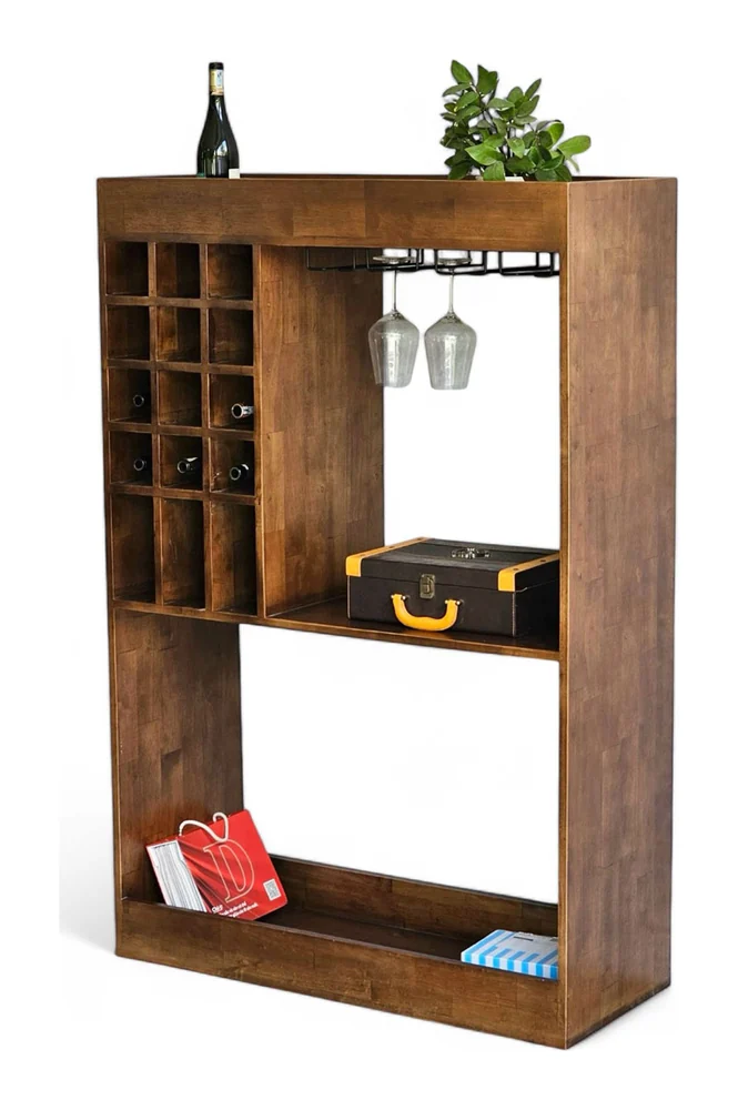 Tekkashop Kệ Rượu Đứng Có Ô Chai Và Giá Treo Ly Gỗ Cao Su