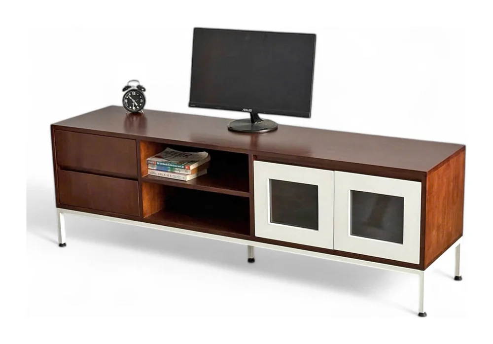 Tekkashop Kệ Tivi 2 Ngăn Kéo Cửa Kính Chân Sắt Gỗ Cao Su