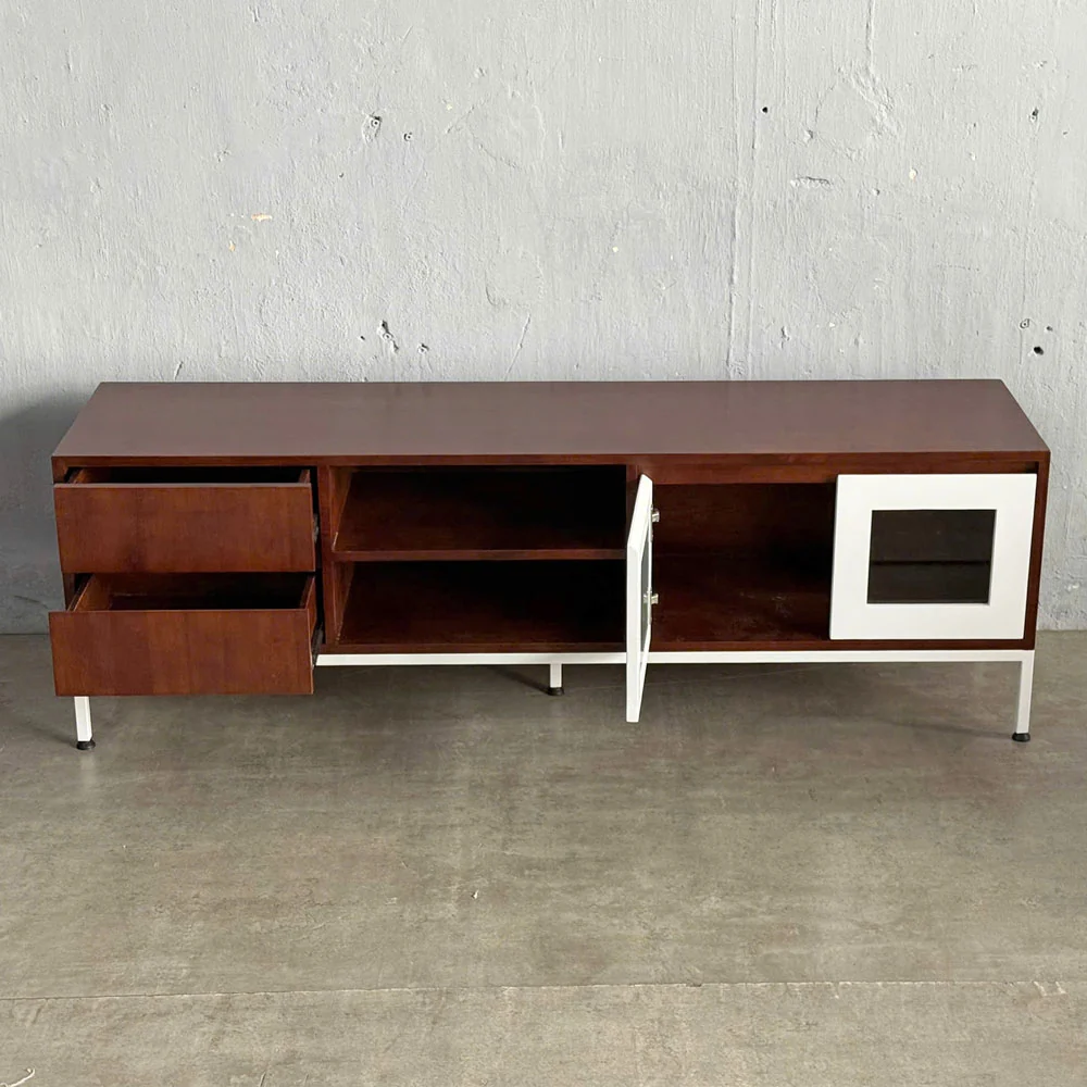 Tekkashop Kệ Tivi 2 Ngăn Kéo Cửa Kính Chân Sắt Gỗ Cao Su