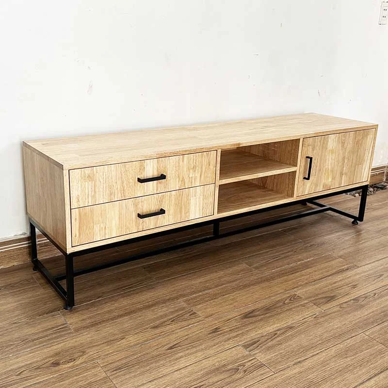 Tekkashop Kệ Tivi 2 Ngăn Kéo Kệ Mở Có Cửa Chân Sắt Gỗ Cao Su