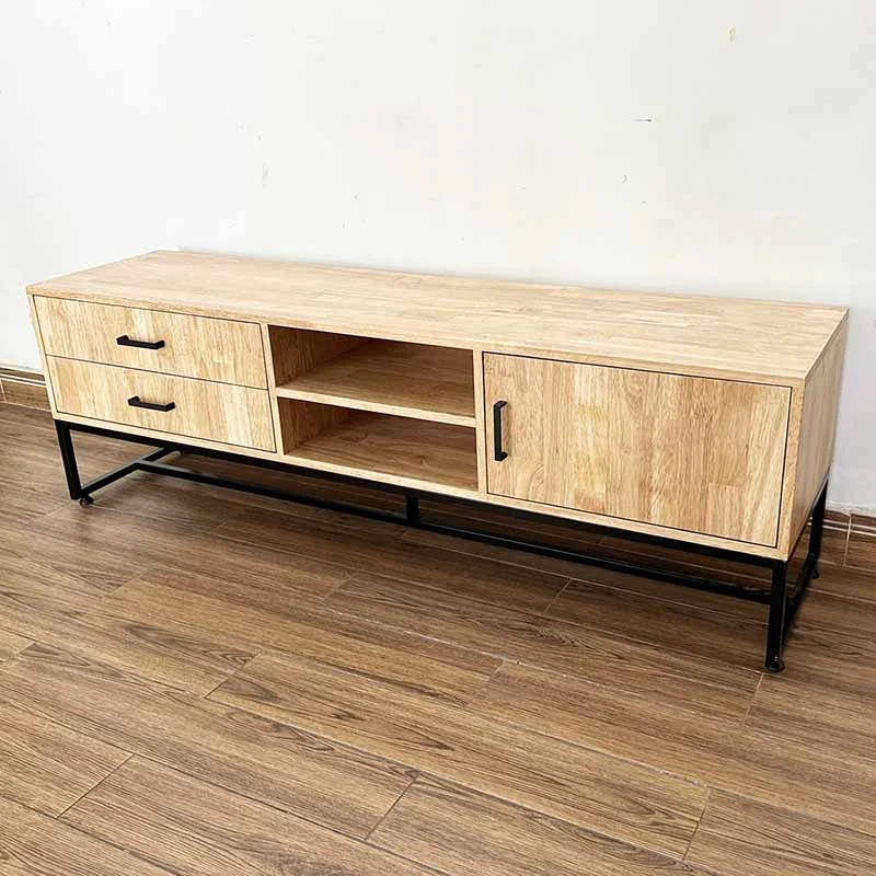 Tekkashop Kệ Tivi 2 Ngăn Kéo Kệ Mở Có Cửa Chân Sắt Gỗ Cao Su