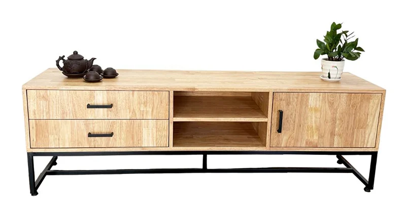 Tekkashop Kệ Tivi 2 Ngăn Kéo Kệ Mở Có Cửa Chân Sắt Gỗ Cao Su