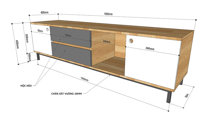 Tekkashop Kệ Tivi Có Ngăn Kéo Cửa Xám Chân Sắt Gỗ Cao Su