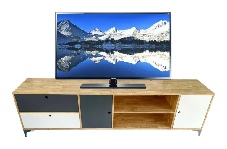 Tekkashop Kệ Tivi Dài Ngăn Kéo Cửa Màu Kệ Mở Chân Kim Loại Gỗ Cao Su