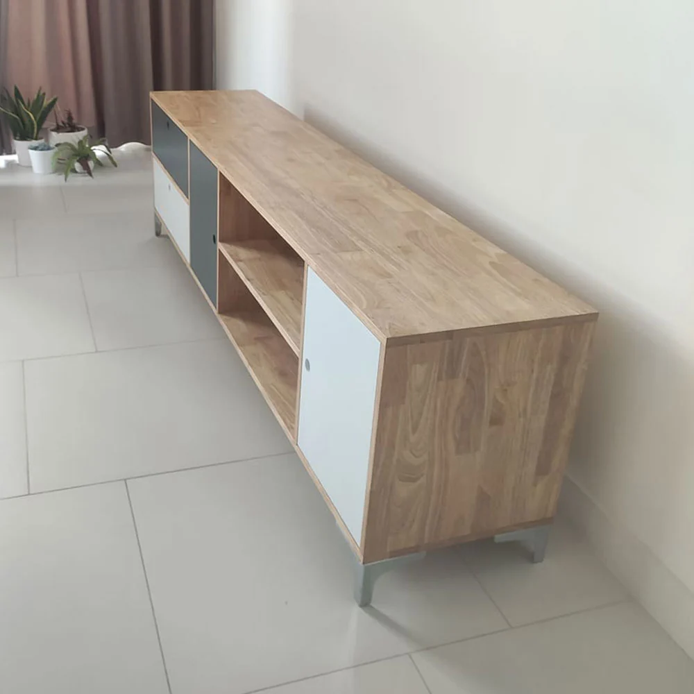 Tekkashop Kệ Tivi Dài Nhiều Ngăn Cửa Màu Chân Kim Loại Gỗ Cao Su