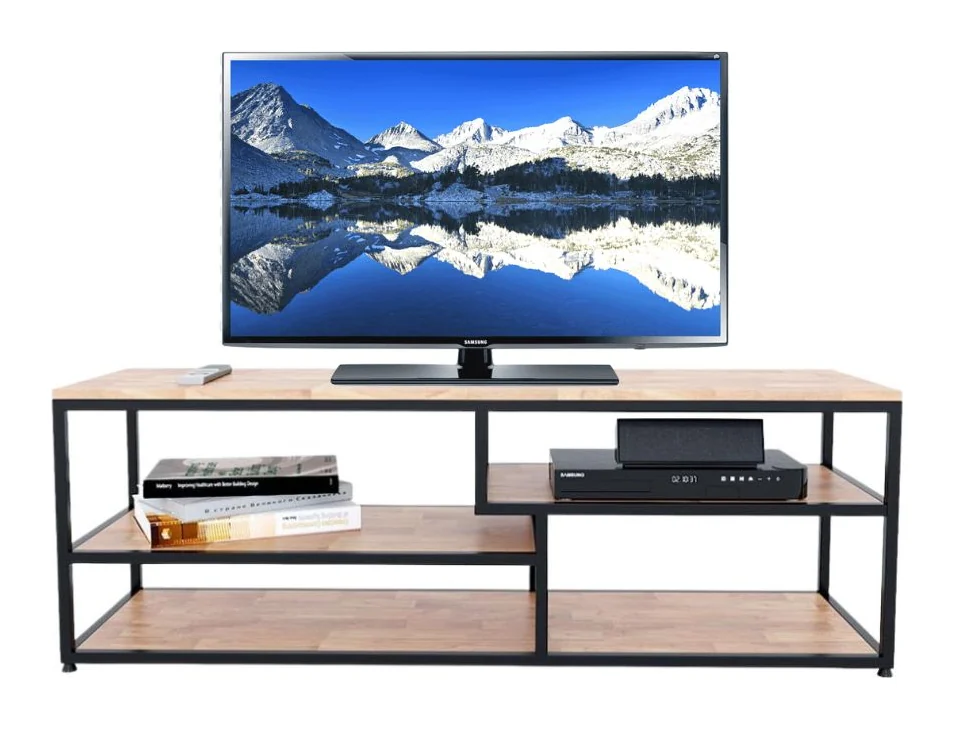 Tekkashop Kệ Tivi Đơn Giản 3 Tầng Lệch Khung Sắt Gỗ Cao Su