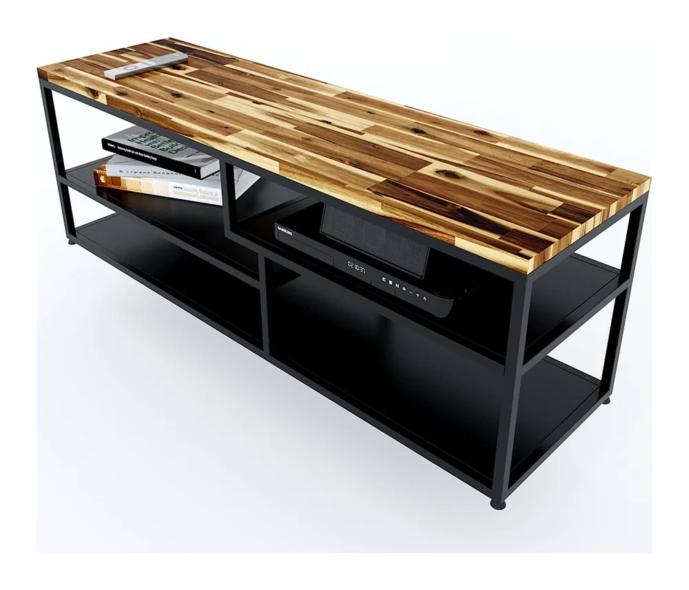 Tekkashop Kệ Tivi Đơn Giản 3 Tầng Lệch Mặt Gỗ Tràm Khung Sắt