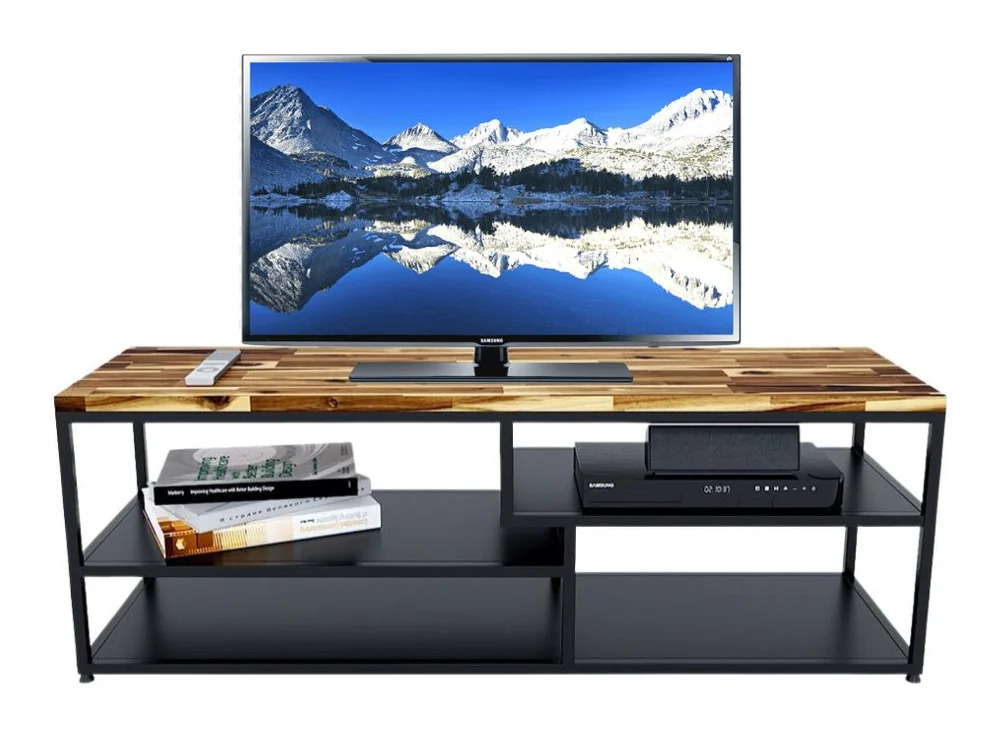 Tekkashop Kệ Tivi Đơn Giản 3 Tầng Lệch Mặt Gỗ Tràm Khung Sắt