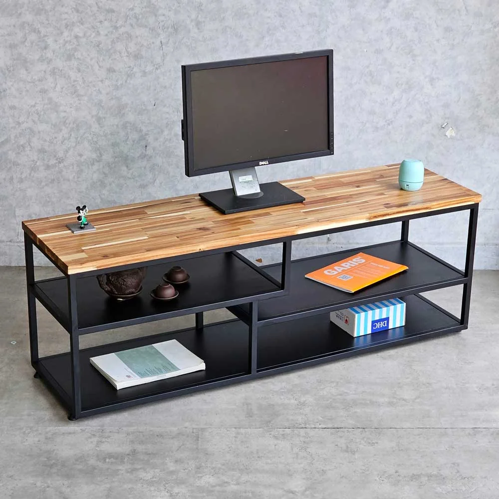 Tekkashop Kệ Tivi Đơn Giản 3 Tầng Lệch Mặt Gỗ Tràm Khung Sắt