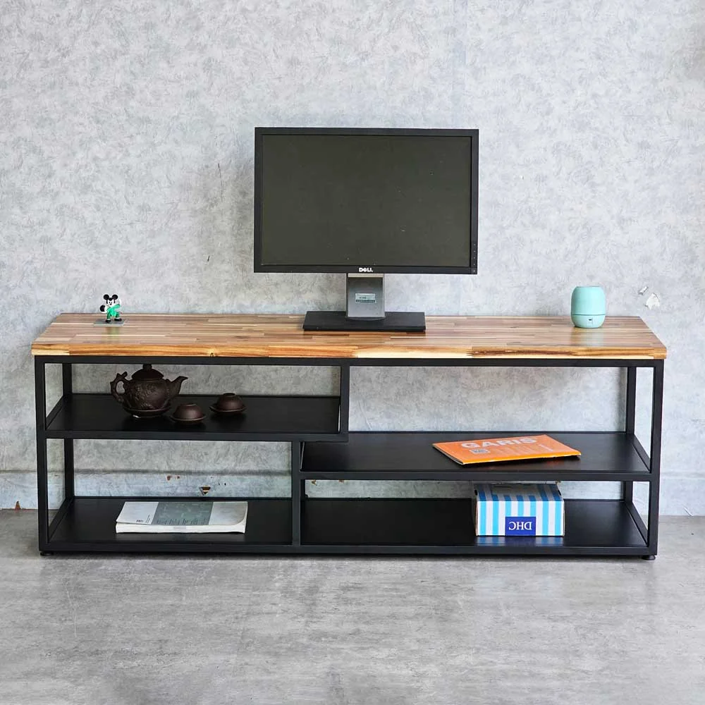 Tekkashop Kệ Tivi Đơn Giản 3 Tầng Lệch Mặt Gỗ Tràm Khung Sắt