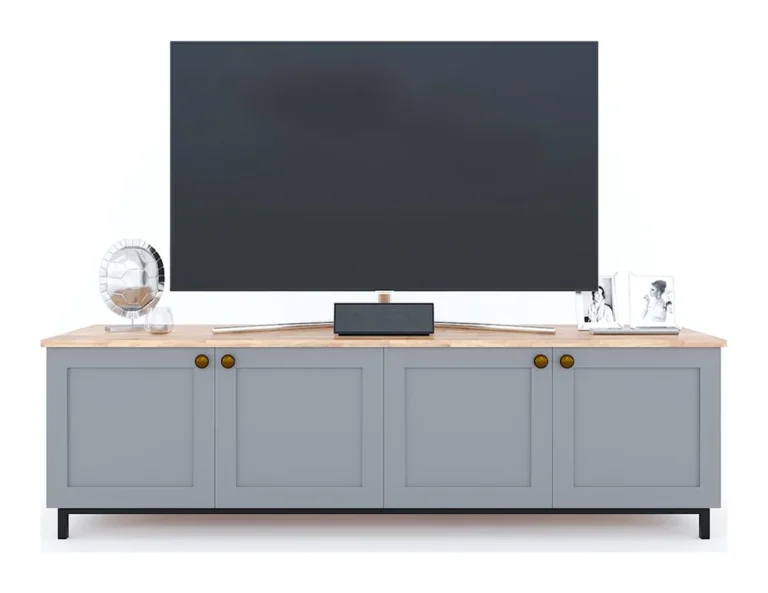 Tekkashop Kệ Tivi Hiện Đại 4 Cửa Pano Chân Sắt Gỗ Cao Su