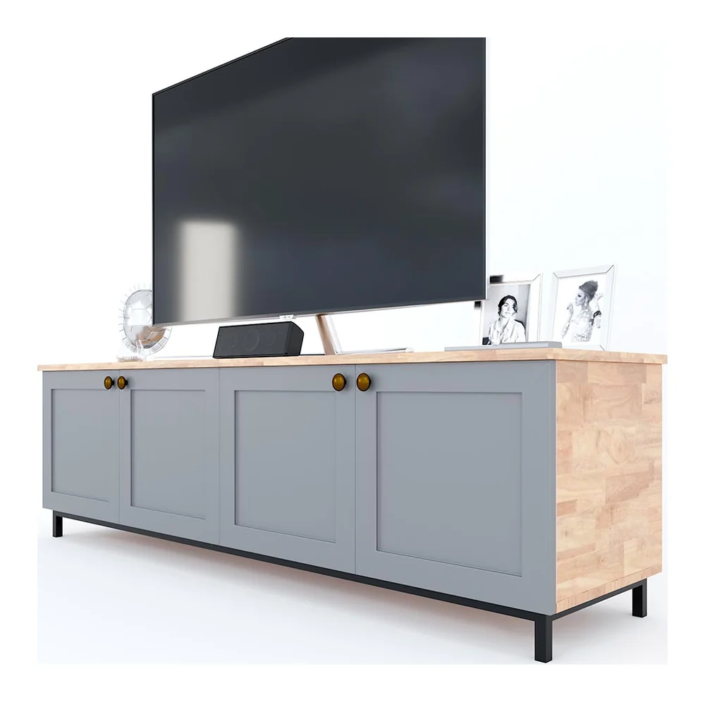 Tekkashop Kệ Tivi Hiện Đại 4 Cửa Pano Chân Sắt Gỗ Cao Su
