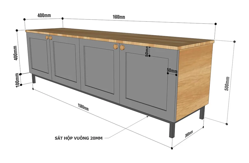 Tekkashop Kệ Tivi Hiện Đại 4 Cửa Pano Chân Sắt Gỗ Cao Su