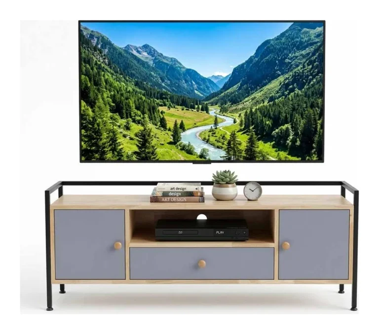 Tekkashop Kệ Tivi Hiện Đại Khung Sắt Bao Quanh Có Ngăn Kéo Gỗ Cao Su