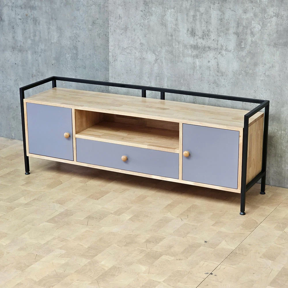 Tekkashop Kệ Tivi Hiện Đại Khung Sắt Bao Quanh Có Ngăn Kéo Gỗ Cao Su