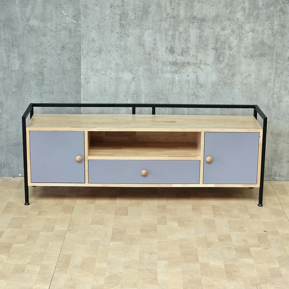 Tekkashop Kệ Tivi Hiện Đại Khung Sắt Bao Quanh Có Ngăn Kéo Gỗ Cao Su