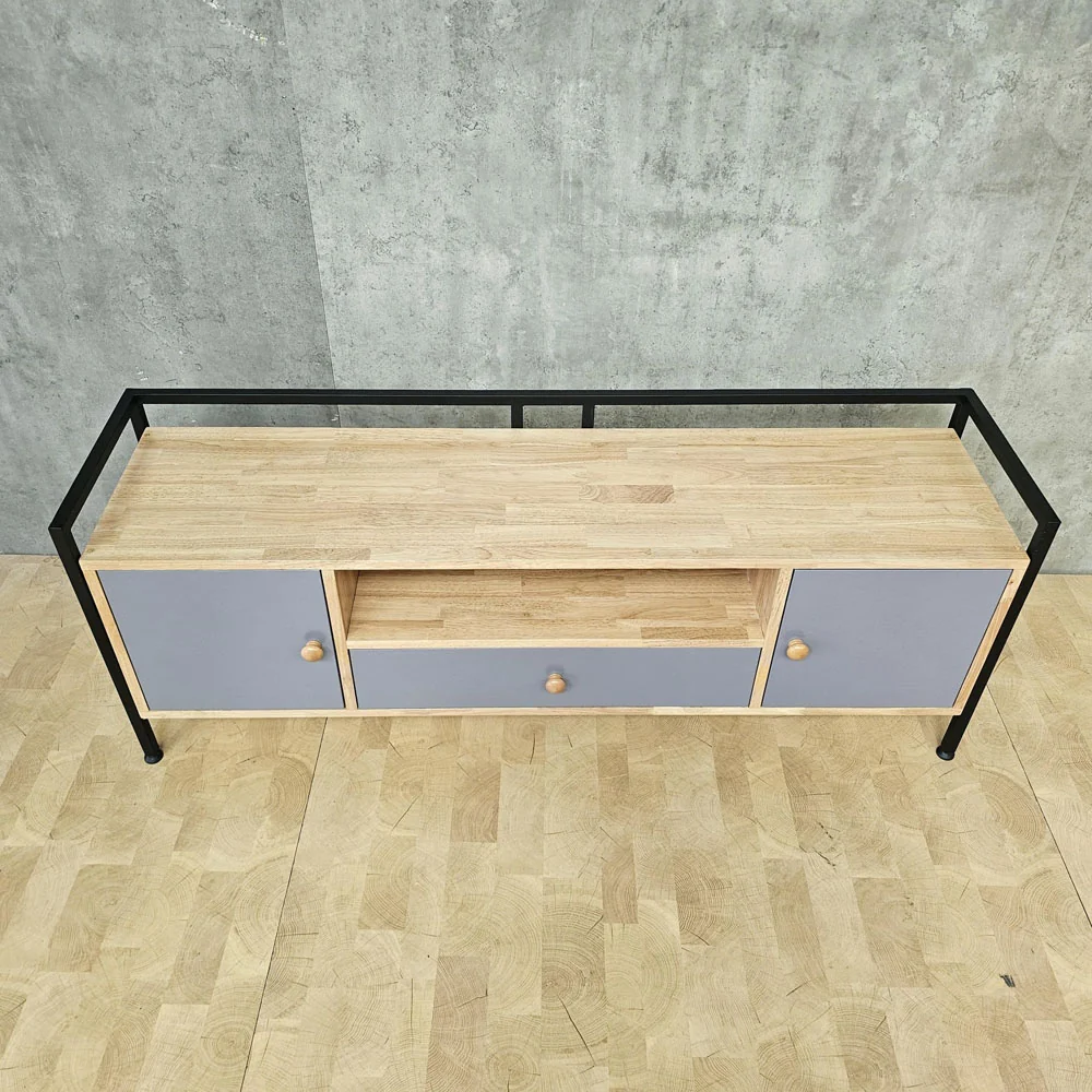 Tekkashop Kệ Tivi Hiện Đại Khung Sắt Bao Quanh Có Ngăn Kéo Gỗ Cao Su