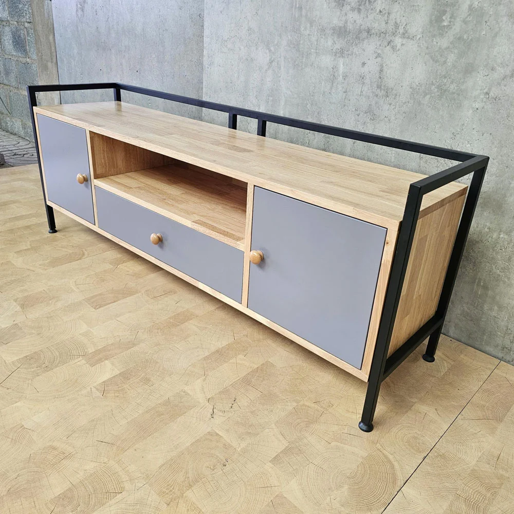 Tekkashop Kệ Tivi Hiện Đại Khung Sắt Bao Quanh Có Ngăn Kéo Gỗ Cao Su