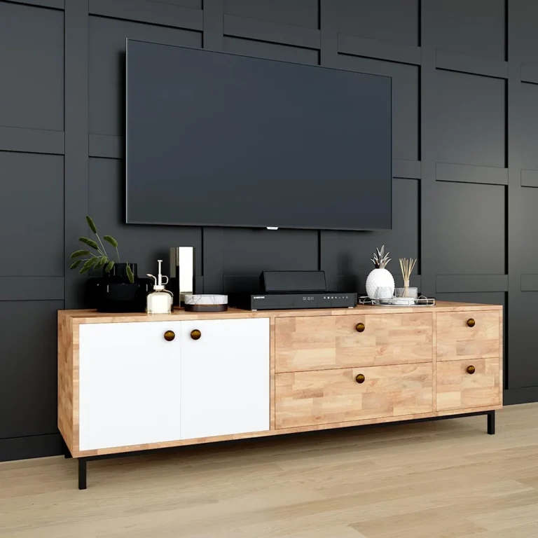 Tekkashop Kệ Tivi Hiện Đại Nhiều Ngăn Kéo Có Cửa Mở Gỗ Cao Su