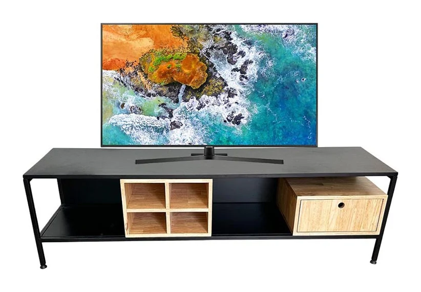 Tekkashop Kệ Tivi Khung Sắt Ô Vuông Gỗ Có Hộc Kéo