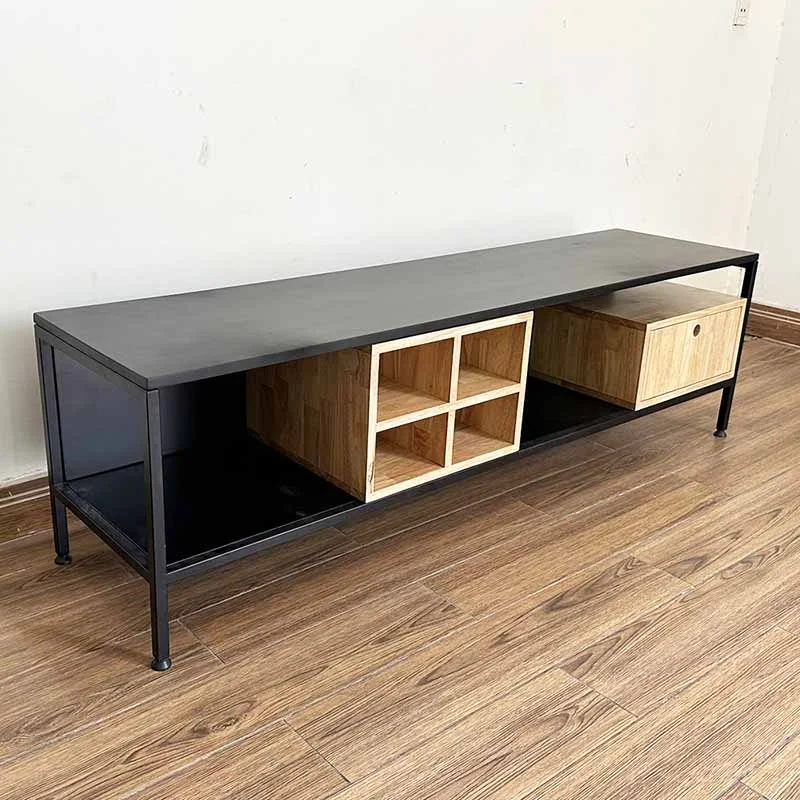 Tekkashop Kệ Tivi Khung Sắt Ô Vuông Gỗ Có Hộc Kéo