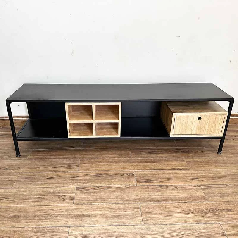 Tekkashop Kệ Tivi Khung Sắt Ô Vuông Gỗ Có Hộc Kéo