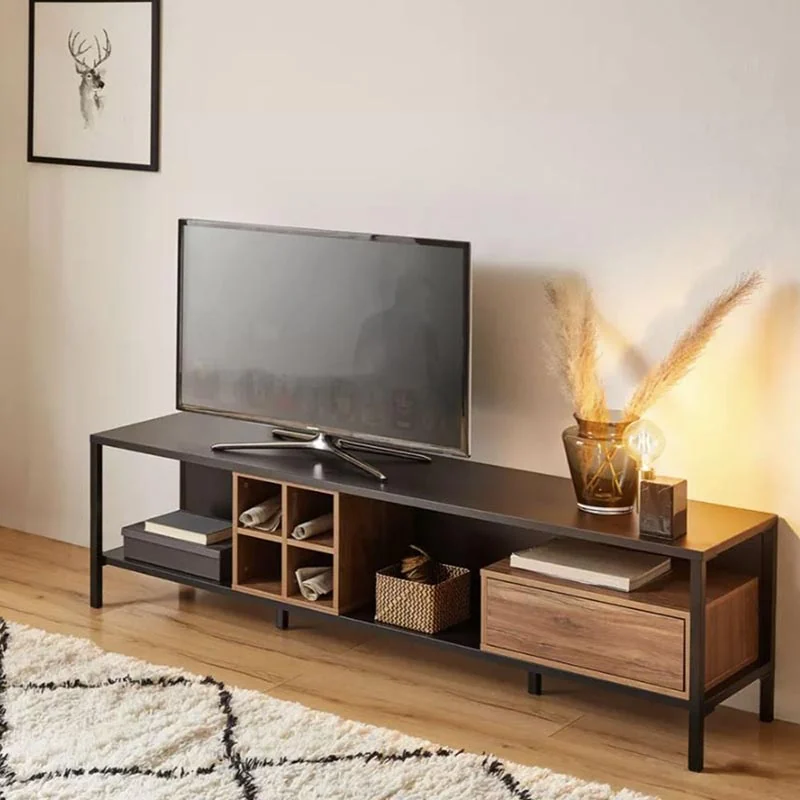 Tekkashop Kệ Tivi Khung Sắt Ô Vuông Gỗ Có Hộc Kéo