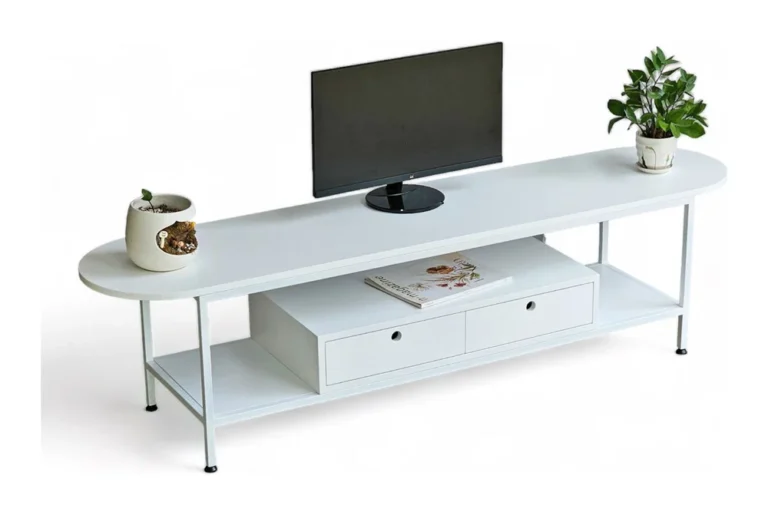 Tekkashop Kệ Tivi Mặt Oval Có Hộc Kéo Khung Sắt Gỗ Cao Su