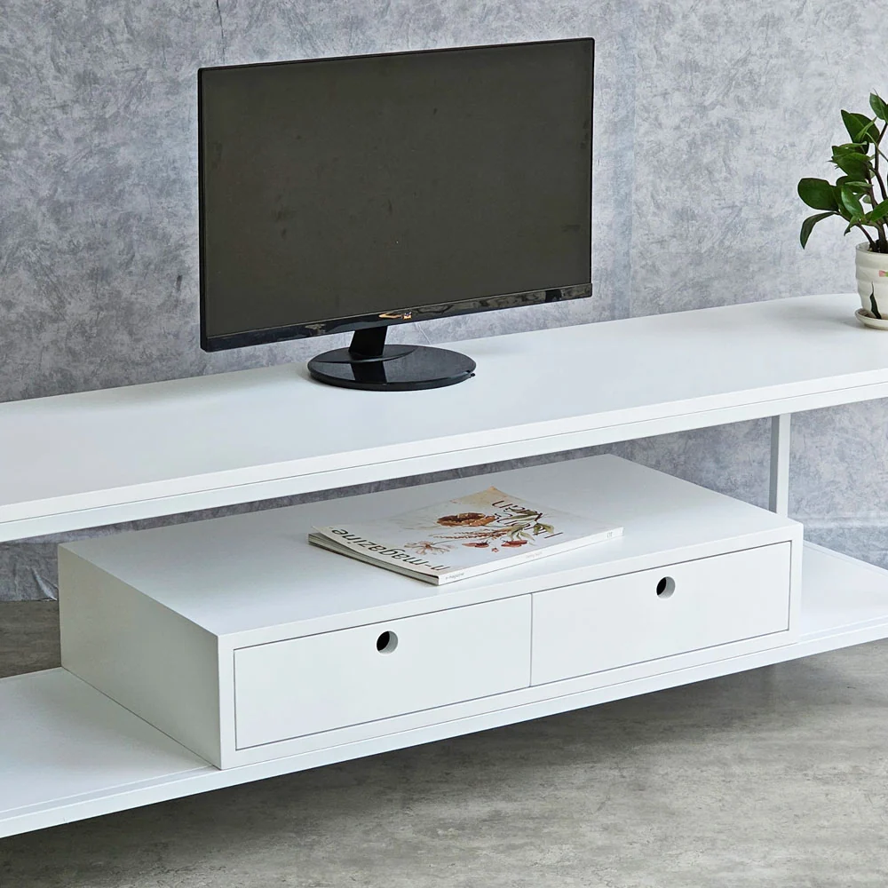 Tekkashop Kệ Tivi Mặt Oval Có Hộc Kéo Khung Sắt Gỗ Cao Su