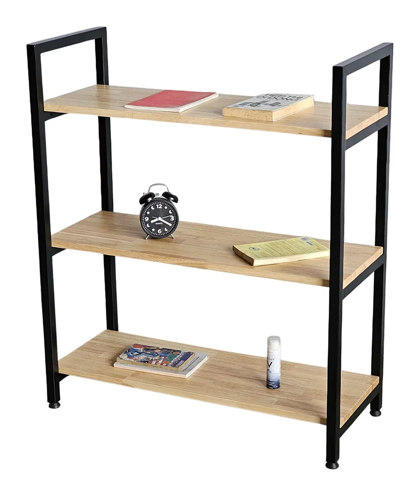 Tekkashop Kệ Trang Trí 3 Tầng Thấp Tối Giản Khung Sắt Gỗ Cao Su