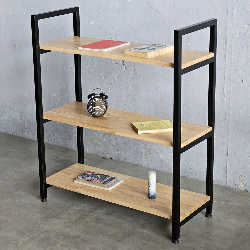 Tekkashop Kệ Trang Trí 3 Tầng Thấp Tối Giản Khung Sắt Gỗ Cao Su