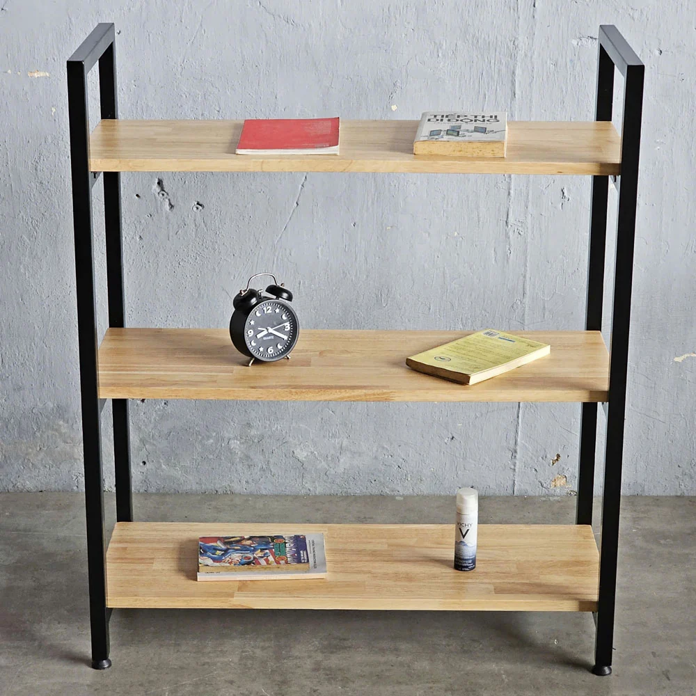 Tekkashop Kệ Trang Trí 3 Tầng Thấp Tối Giản Khung Sắt Gỗ Cao Su