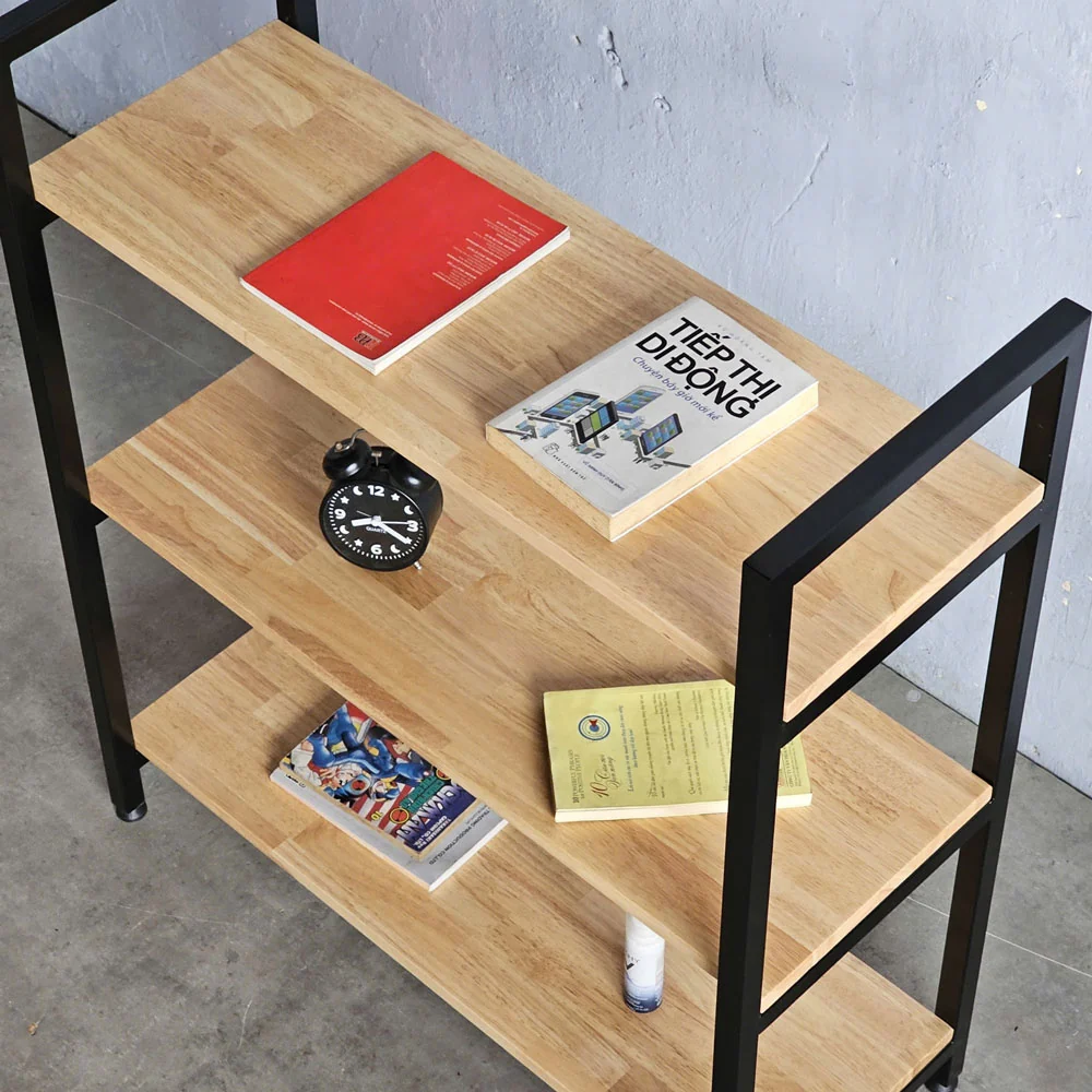 Tekkashop Kệ Trang Trí 3 Tầng Thấp Tối Giản Khung Sắt Gỗ Cao Su