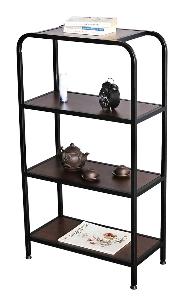 Tekkashop Kệ Trang Trí 4 Tầng Khung Sắt Vòm Bo Tròn Gỗ Cao Su