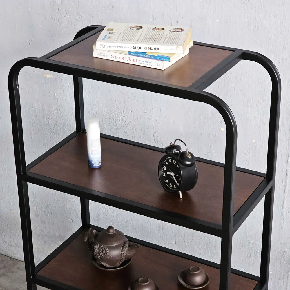 Tekkashop Kệ Trang Trí 4 Tầng Khung Sắt Vòm Bo Tròn Gỗ Cao Su