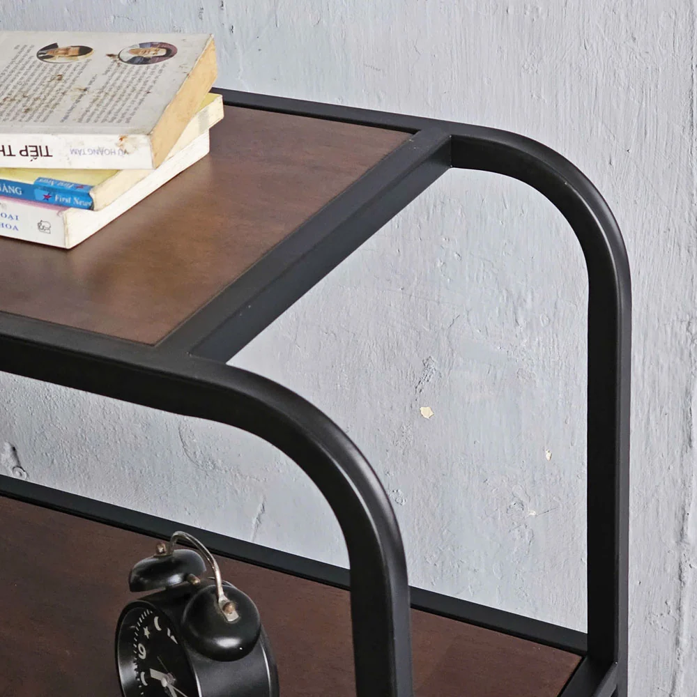 Tekkashop Kệ Trang Trí 4 Tầng Khung Sắt Vòm Bo Tròn Gỗ Cao Su