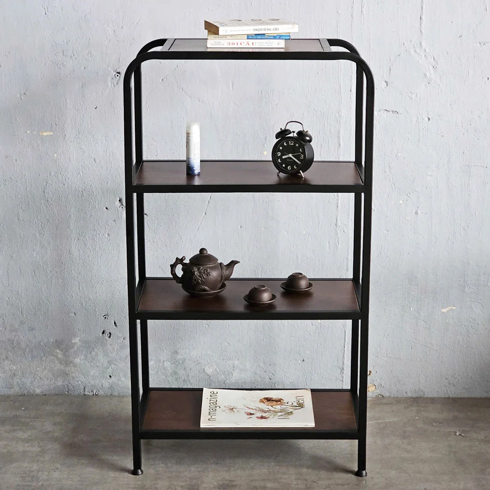 Tekkashop Kệ Trang Trí 4 Tầng Khung Sắt Vòm Bo Tròn Gỗ Cao Su