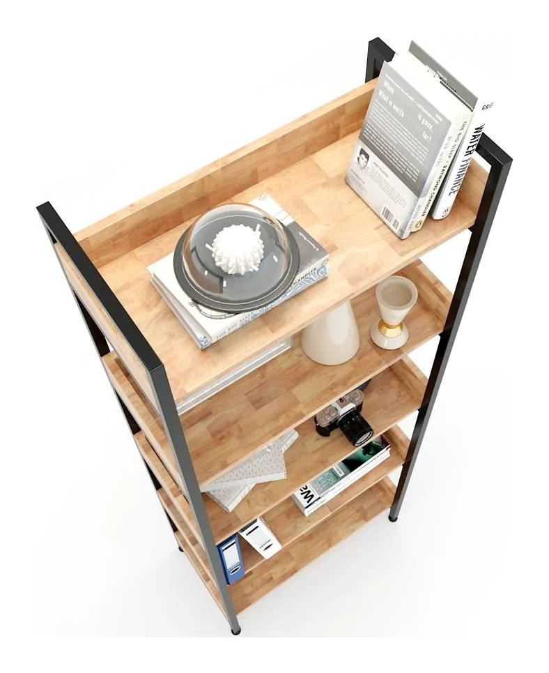 Tekkashop Kệ Trang Trí 5 Tầng Có Gờ Khung Sắt Gỗ Cao Su
