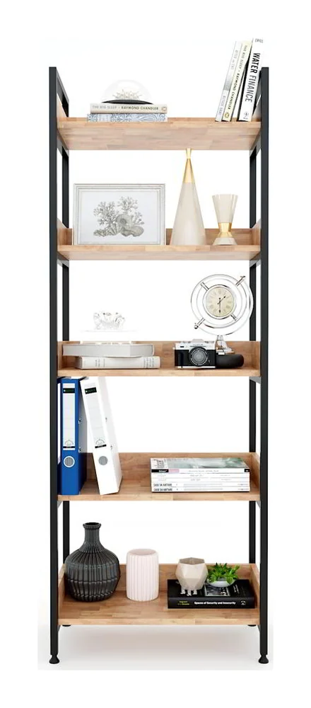 Tekkashop Kệ Trang Trí 5 Tầng Có Gờ Khung Sắt Gỗ Cao Su