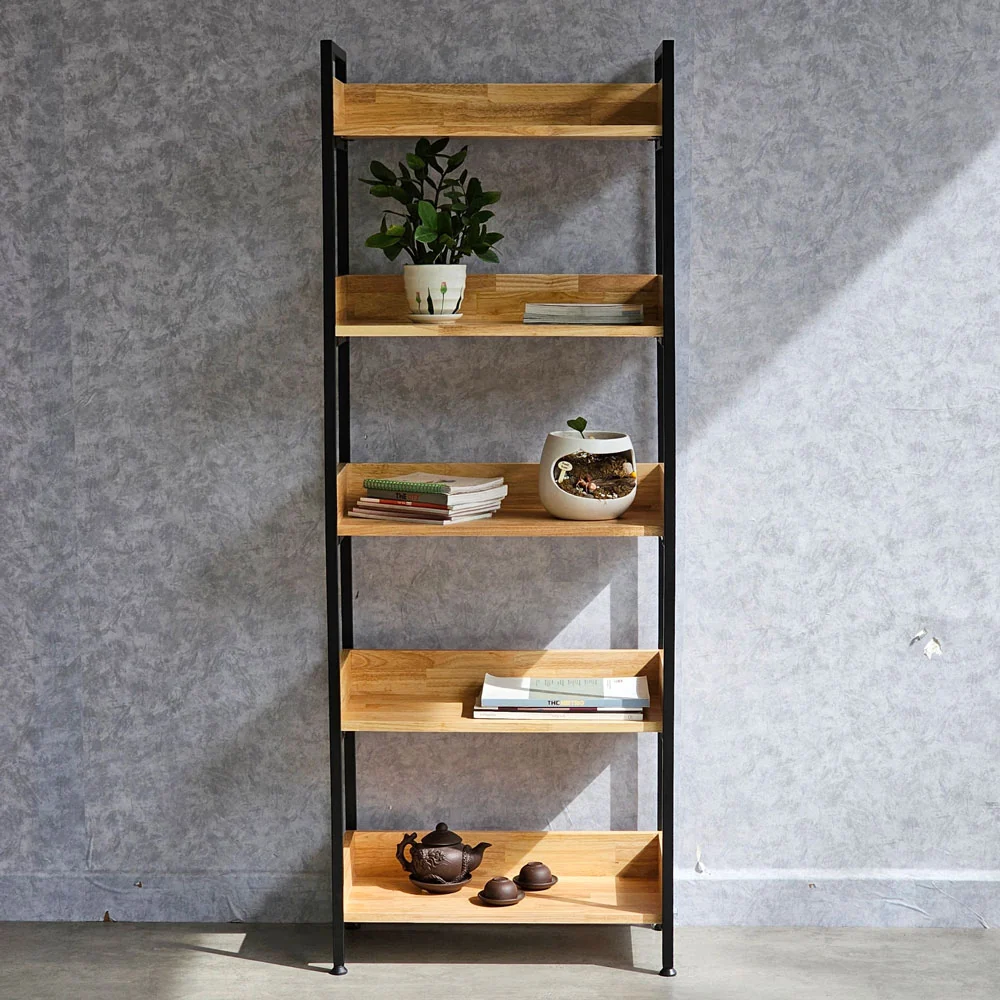 Tekkashop Kệ Trang Trí 5 Tầng Có Gờ Khung Sắt Gỗ Cao Su