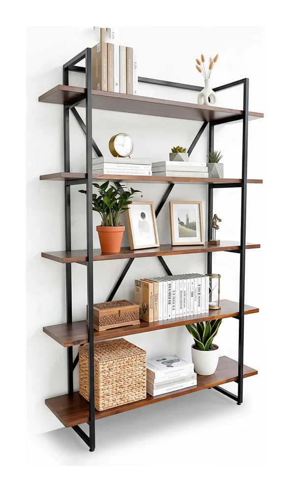 Tekkashop Kệ Trang Trí 5 Tầng Khung Sắt Chữ X Gỗ Tràm